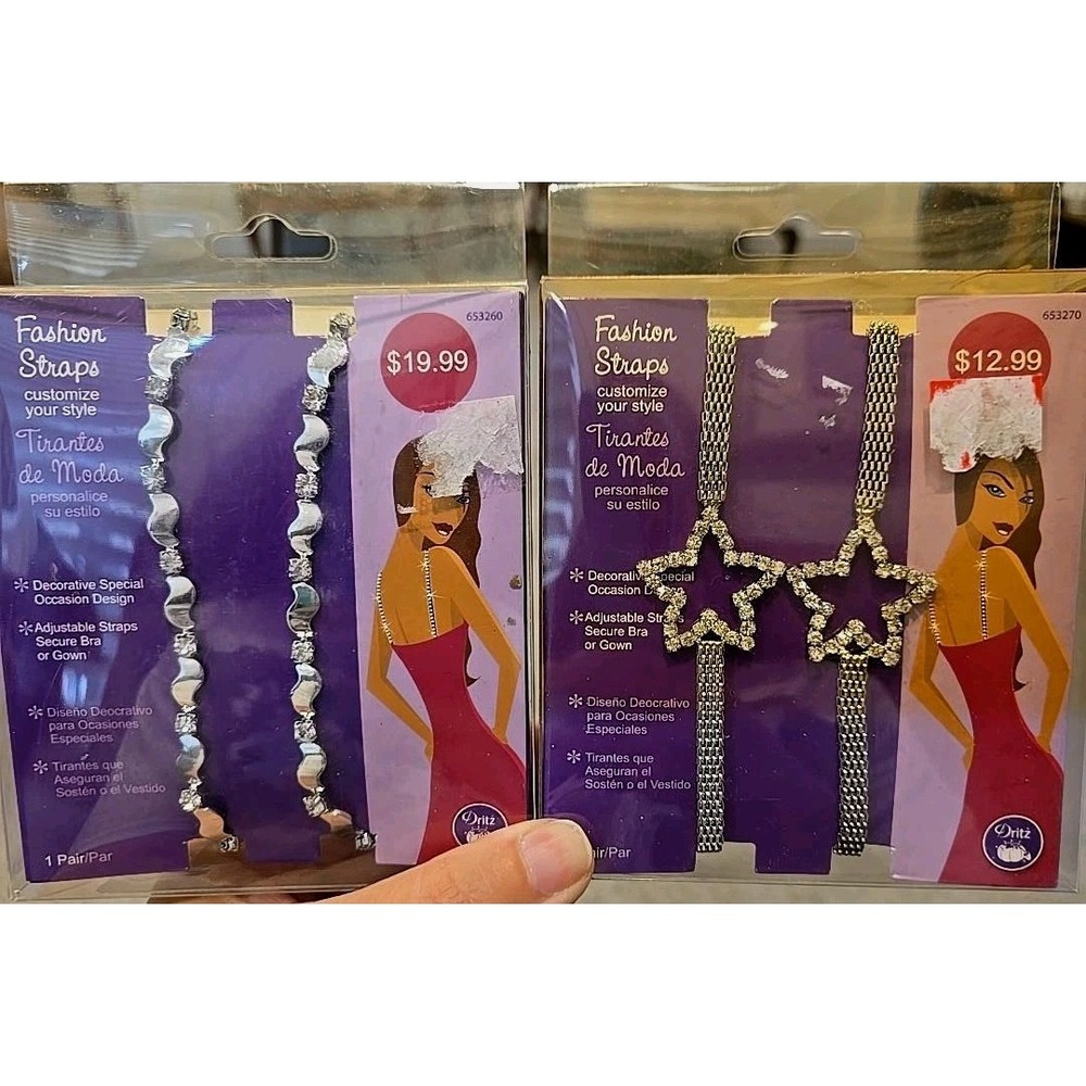 Dritz Fashion Bra Straps Lot Rhinestone Star Bling Y2K 2000s Replacement NOS
